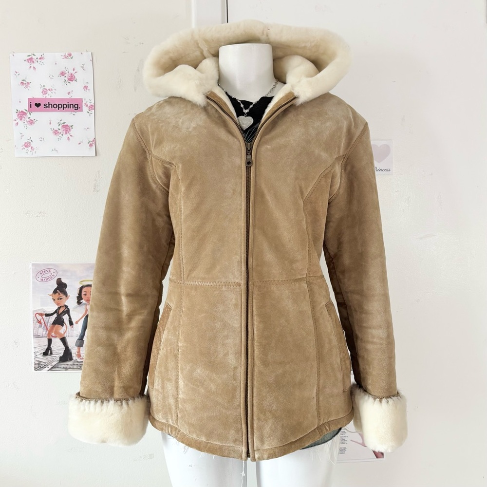 Wilsons Leather Tan Teddy Jacket with Cream Accents